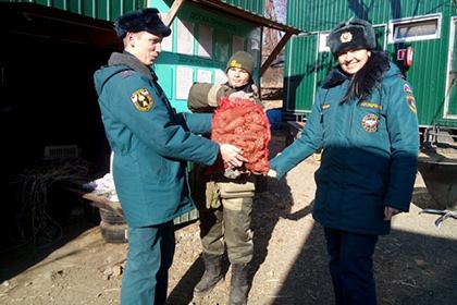 Спасатели подарили козлу Тимуру мешок морковки